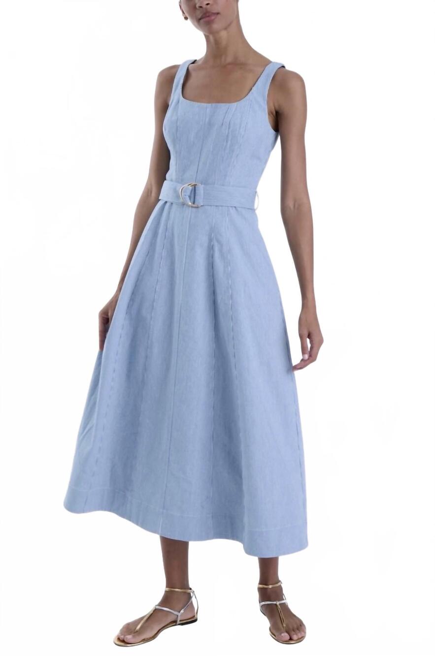 NEW KARINA GRIMALDI lilliana denim maxi dress in blue